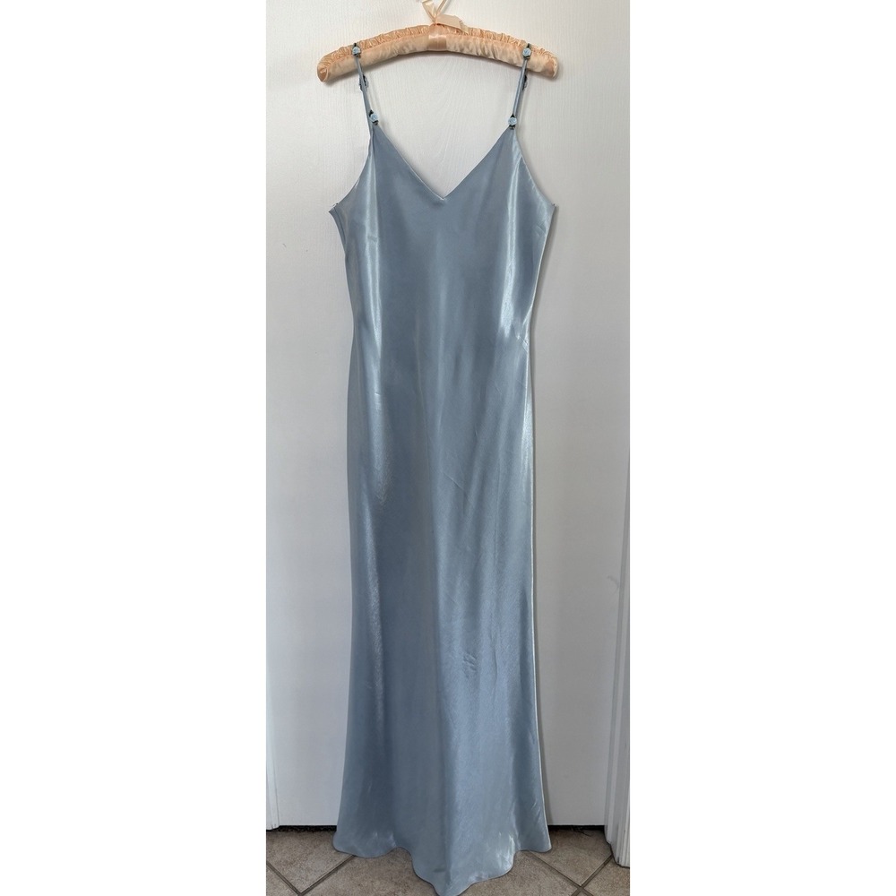 Vintage Y2K Zum Zum by Niki Livas Pearlized Icy Blue Rosette Back Slip Gown